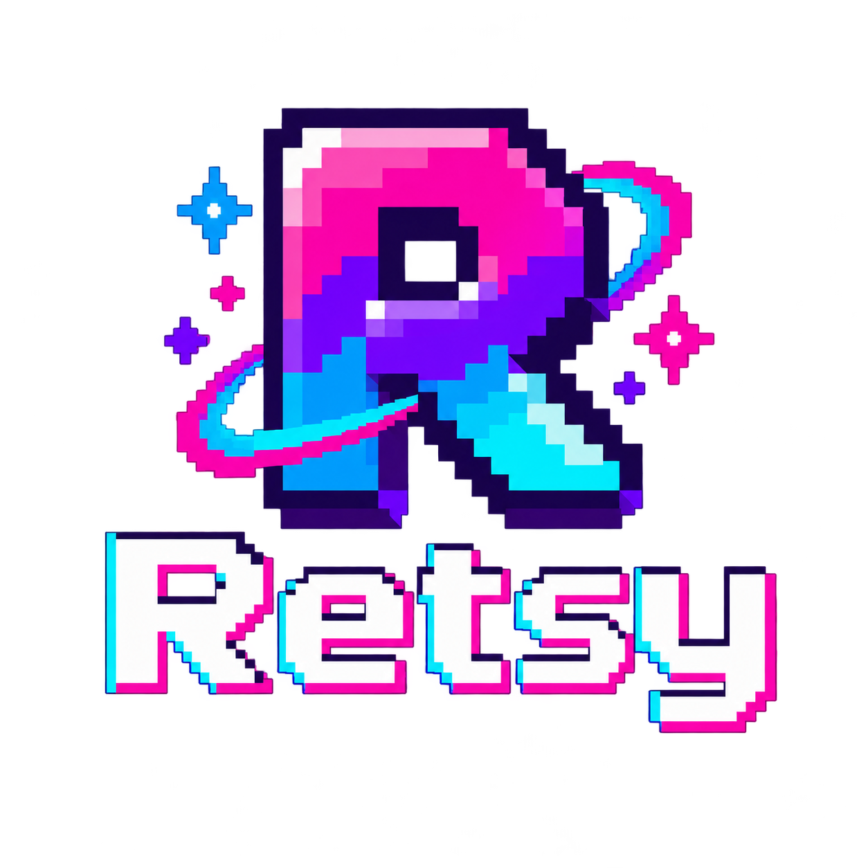 Retsy logo: a pixel art R circled by a ring, above the word Retsy